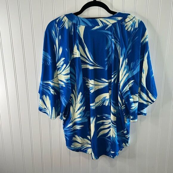 Cupio Flutter Sleeve Blouse Top Women’s 1XL Blue White Tropical Pullover VNeck - Picture 4 of 6